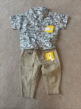 Banana Republic Kids Tropical Print Shirt & Tan Cargo Pants Set